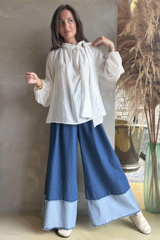 Wall Street Tie Neck Blouse White - /5=